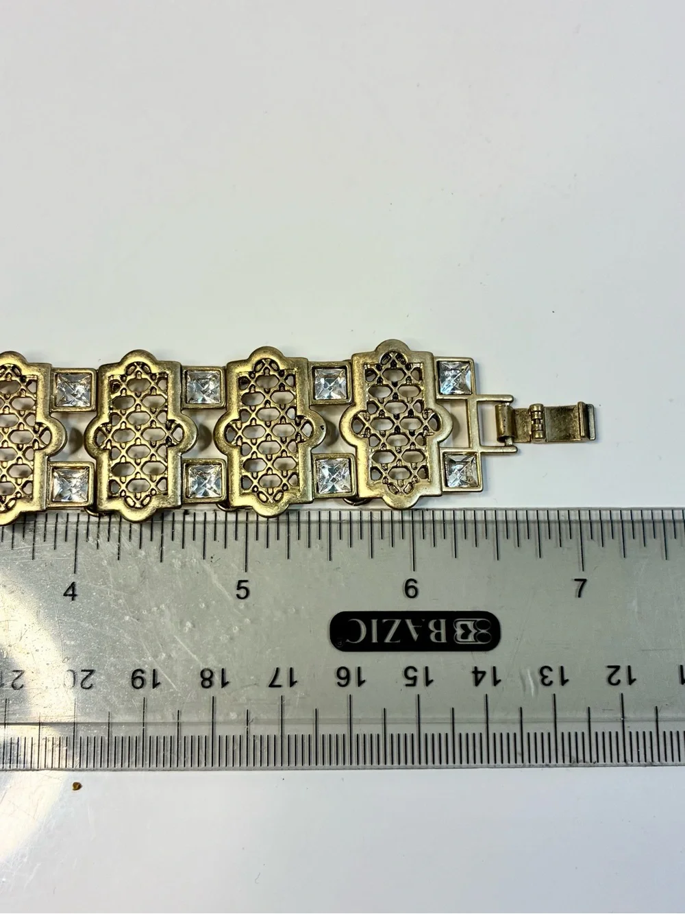 Gold-Tone Filigree Link Bracelet with Clear Stones Classic Timeless Lightweight